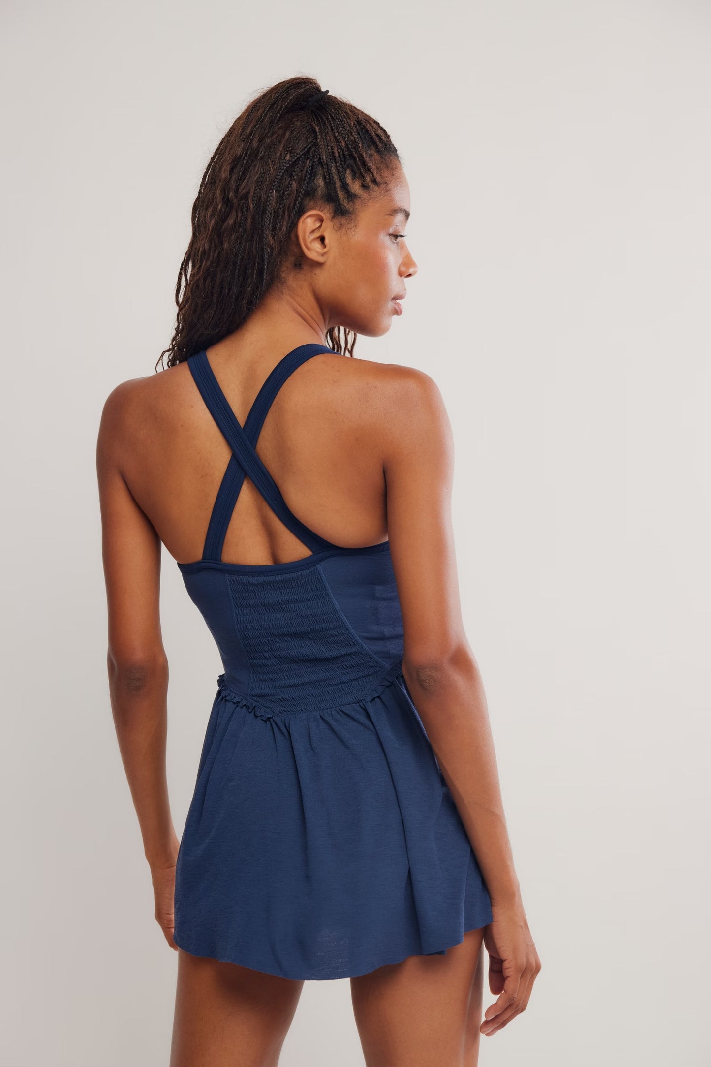 Smocking Hot Dress Navy