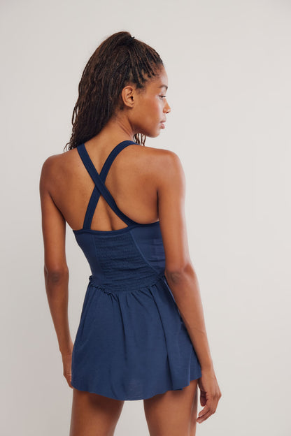 Smocking Hot Dress Navy
