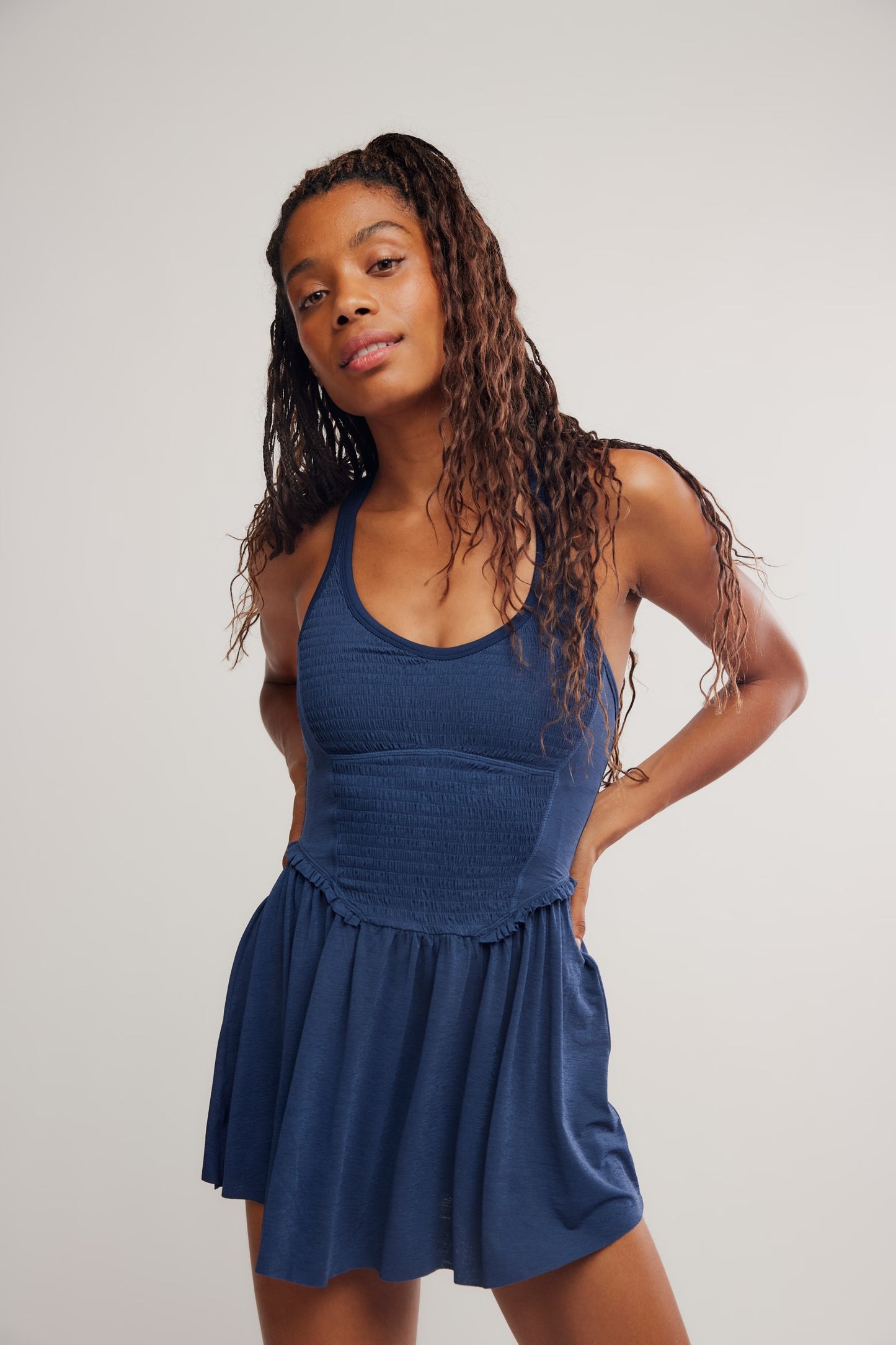 Smocking Hot Dress Navy