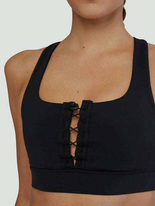 LACE UP BRA JET BLACK